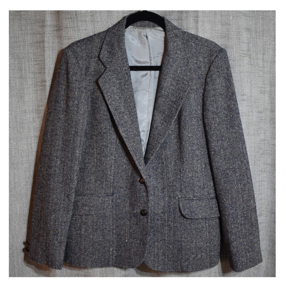 Oscar de la Renta Vintage Wool Blend Tweed Blazer Blue Size 13/14